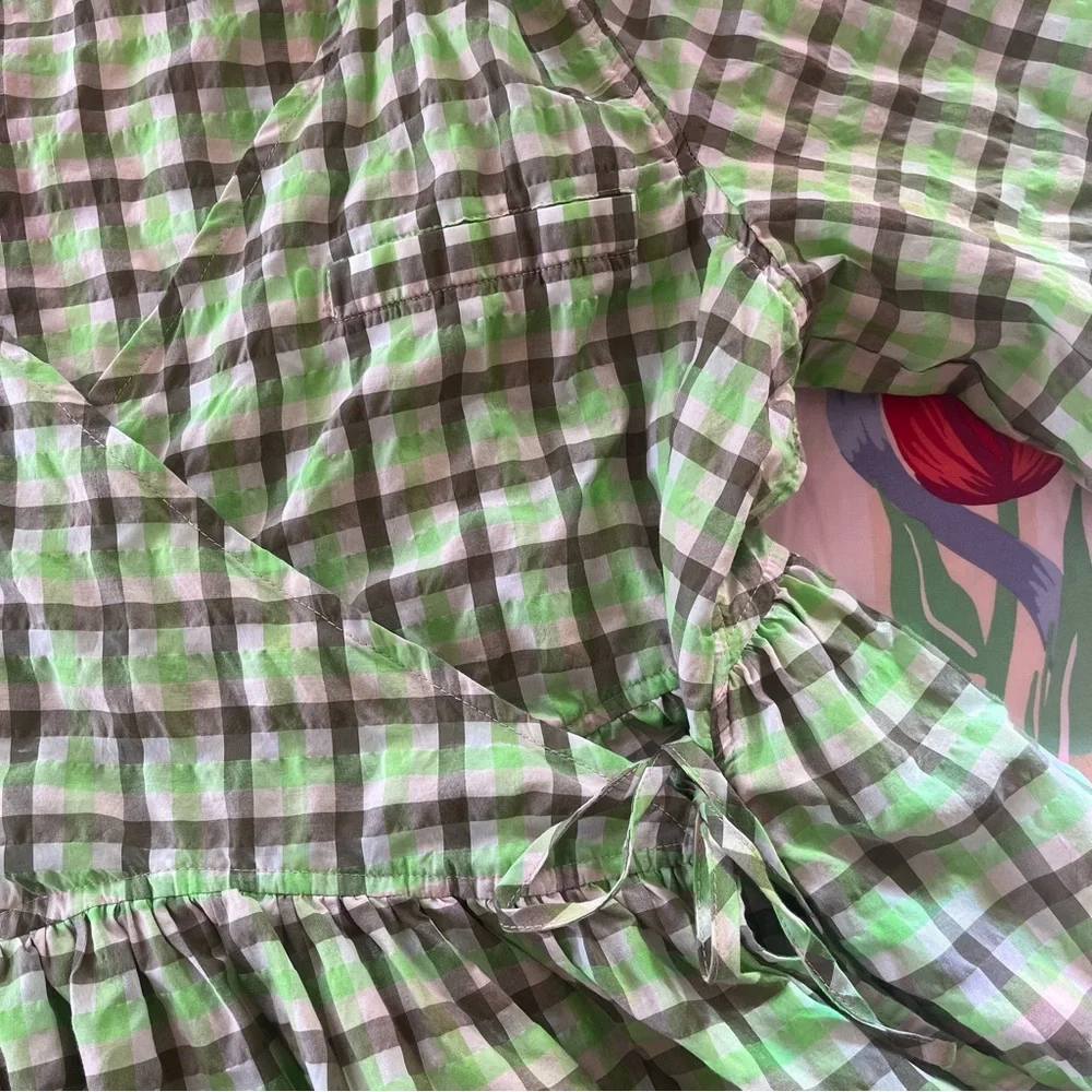 Ganni wrap dress green plaid - Picture 3 of 11